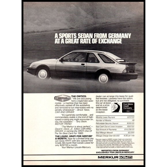 1986 Merkur XR4Ti Sports Sedan Vintage Print Ad Ford Germany German Wall Art - Picture 1 of 1